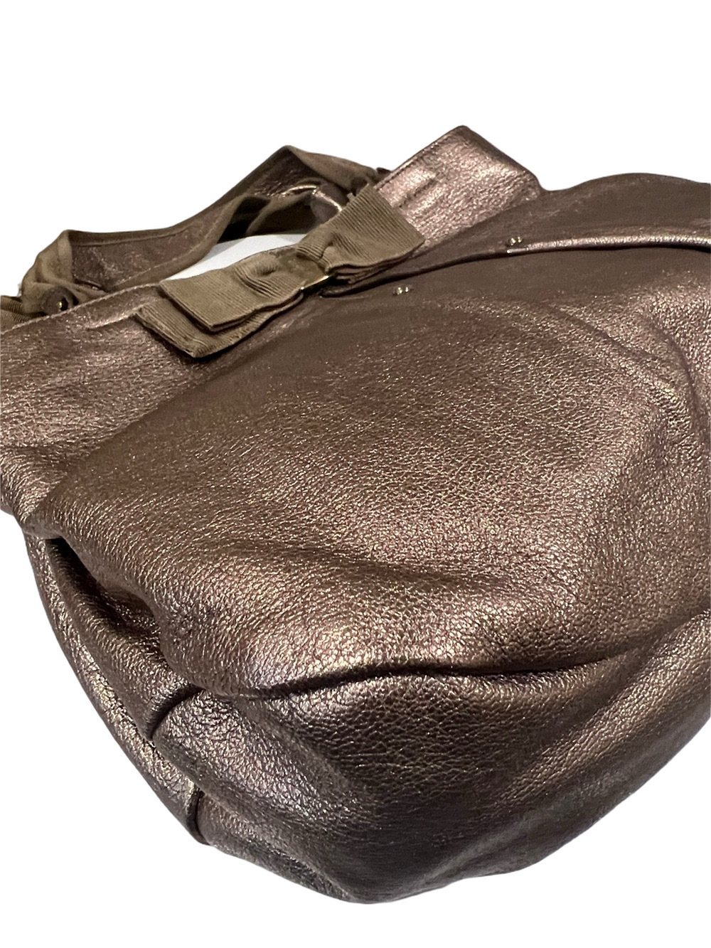 Salvatore Ferragamo Bronze Metallic Taupe Tote with Bow Detail - Picture 10 of 15